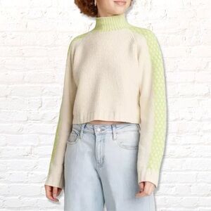 Wild Fable Ivory and Neon Green Stripe Mock Turtleneck Sweater – XS & S